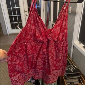 Faded Glory Red Smocked Tie Front Camisole